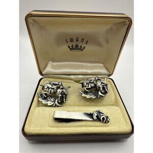 Vintage Swank Silver Tone Unicorn Cufflinks & Tie Clip